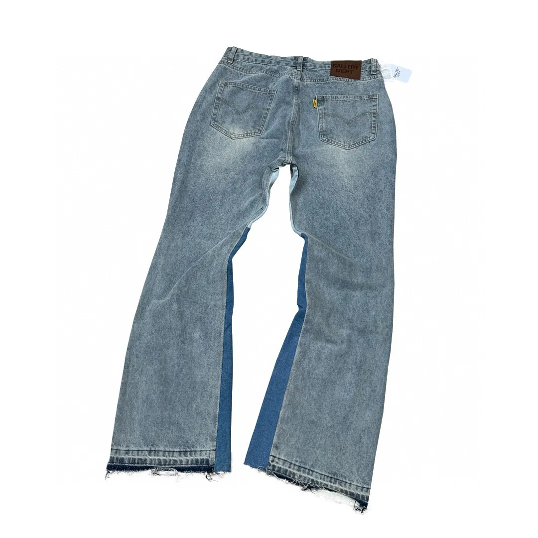 -Size upper body P246#G11 GALLERY DEPT. Denim bell-bottoms, washed and distressed spliced ​​jeans. GALLERY is attracted by these bell-bottoms. Whether it is a reset of Carhartt or Levis, it creates a strong brand style. Since these pants are modified from rare vintage, the production capacity is limited. Therefore, after many icons wore them, these pants were once hard to find. Later, perhaps due to the improvement of GD's business in the past two years and the expansion of production lines, the brand itself lowered the price, so I can't wait any longer for these pants this year and will definitely buy them. During the process of the denim washing plant, the owner of the washing plant helped introduce a boss who had worked for Levi's foundry and started his own business. This also paved the way for the following styles. Therefore, Levi's remodeled single product for the base plate is really familiar. Whether it is the fabrics supplied or the lathes used in production, there is nothing to choose from. -Color: blue -Size: S-XXL (corresponding to 28-36)
